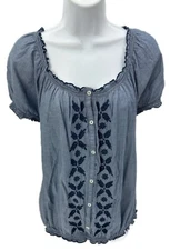 XL Peasant Shirt Top Blouse Chambray Blue St John's Bay JCP