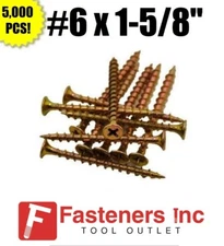INTERCORP 615CY #6 X 1-5/8" Drywall/Deck Screws Yellow Zinc 5,000 BOX