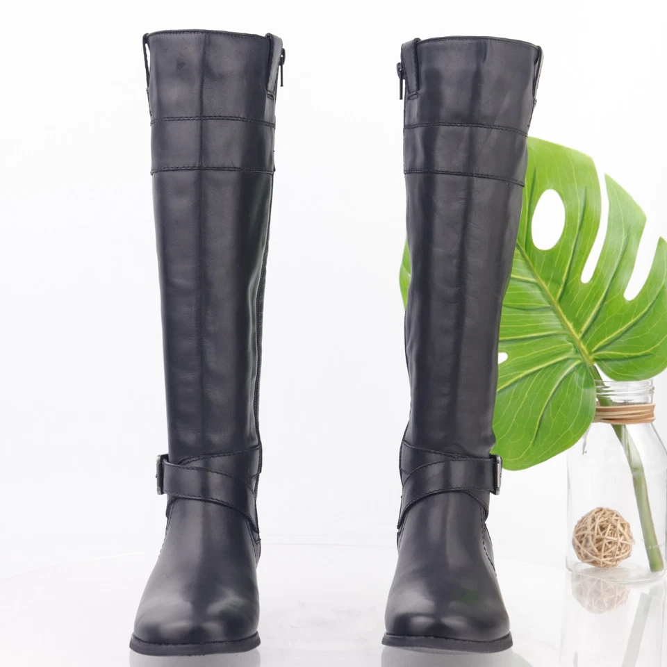 Bota Artística Marc Fisher Para Mujer Talla 6.5 Alta Montar Cuero Negro Tacón Bajo Bloque Foto 3 de 4