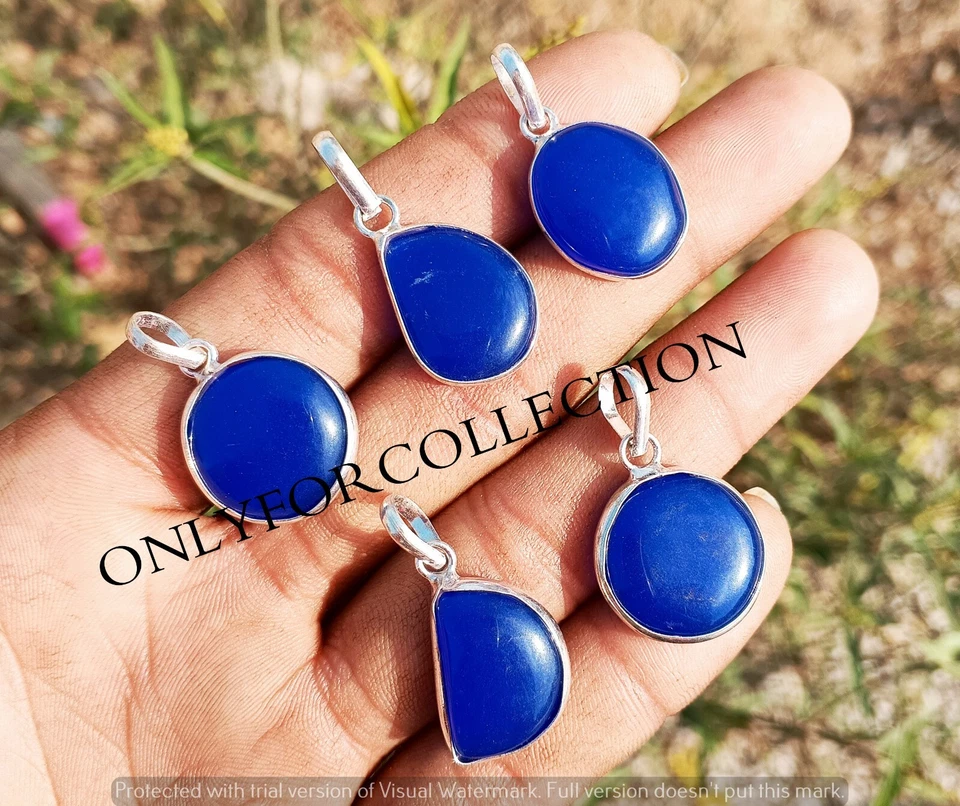 Best Buy Piedras Preciosas de Ónix Azul 925 Chapado en Plata de Ley Bisel Colgantes Joyería Foto 2 de 3