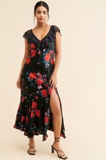 New Free People Warm Hearts Floral Lace Neckline Asymmetrical Midi Dress Small