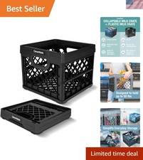 Collapsible Milk Crate, 25L Storage Crate, Holds 50 lb, Obsidian Organize F...