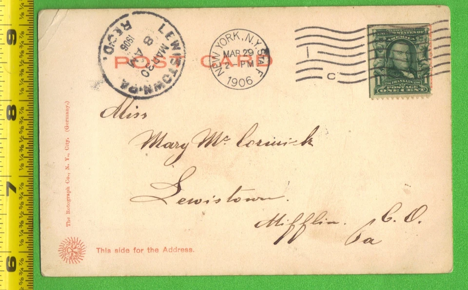 Vintage Postcard with 1c Stamp – Soldiers & Sailors Monument, NYC - Image 2 of 2