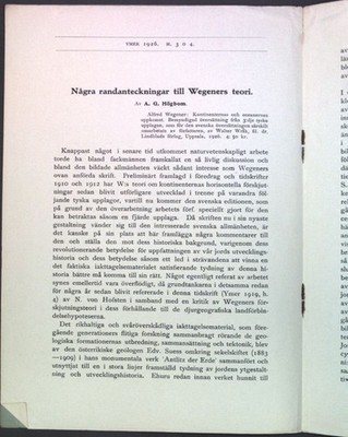 Nagra randanteckningar till Wegeners teori; Högbom, A. G.: