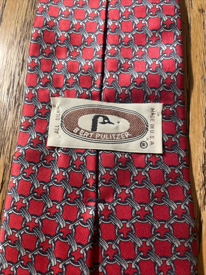 复古 EUC Bert Pulitzer 几何丝绸领带男式领带美国链条 — 第 4/4 张图片