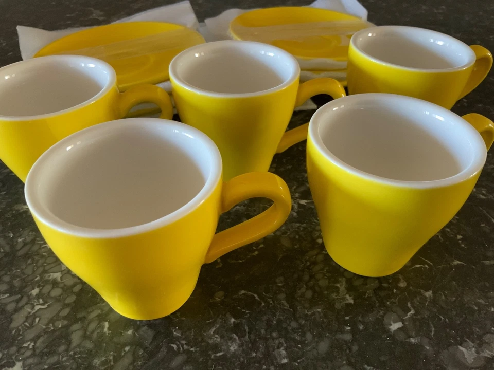 Juego de 5 tazas pequeñas de cerámica para espresso AMARILLO 2 oz NUEVAS listas para enviar Foto 4 de 4