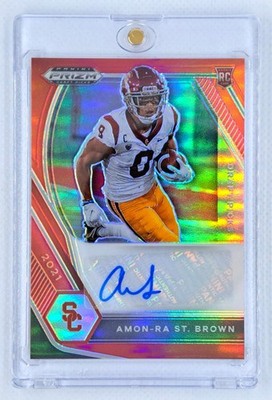 Amon-Ra St Brown 2021 Panini Prizm Draft Picks RC Red Auto /199 Lions #DPA-AMR
