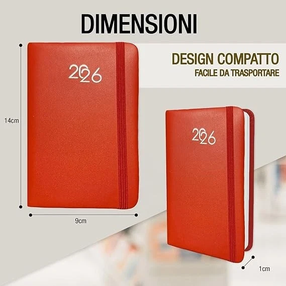 Agenda Settimanale 2026 Tascabile - Rossa, Copertina in PU Morbido con elastico - Immagine 4 di 4