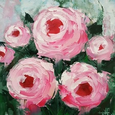 Peony Bouquet Painting Flowers Wall Art Impasto Oil Original Art 6x6"
