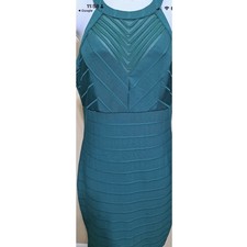 GUESS Los Angeles Teal/Green Mesh Neckline Bandage Bodycon Halter Dress Size 14