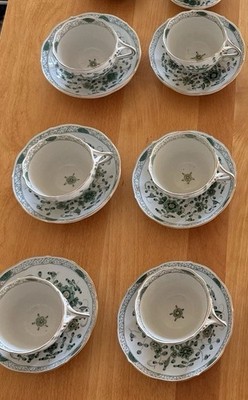 1 Kaffeetasse mit Untertasse Meissen Indisch Grün Reiche Malerei