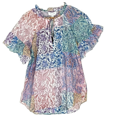 Witchery Boho Floral Blouse Size 10 Cotton Ruffle Short Sleeve Top Summer
