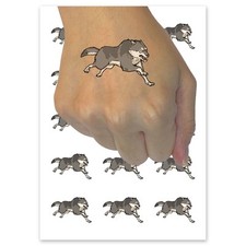 Fierce Running Gray Wolf Temporary Tattoo Fake Body Art