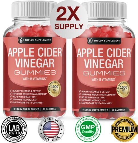 PREMIUM Apple Cider Vinegar (2 PACK) 1000 MG Gummies with Mother 100% Vegan  | eBay