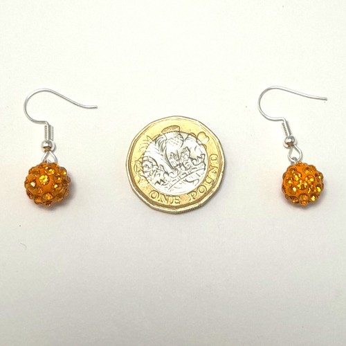 Pretty Shamballa Style Orange Crystals in Clay Ball Hook Earrings: UK Seller - Picture 4 of 4