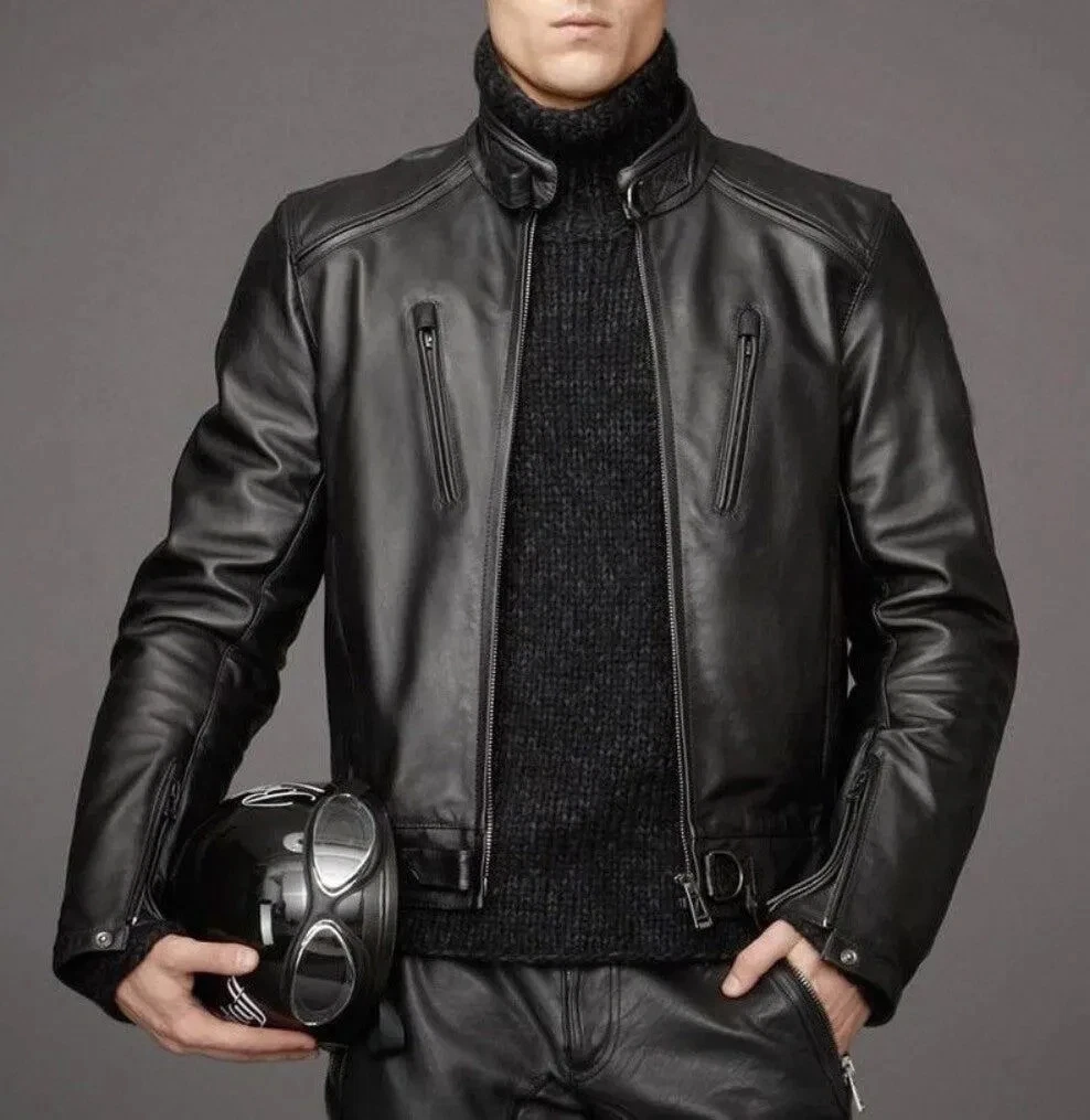 Men's leather Jacket 100% Real Soft Lambskin Leather Man Classic Coat