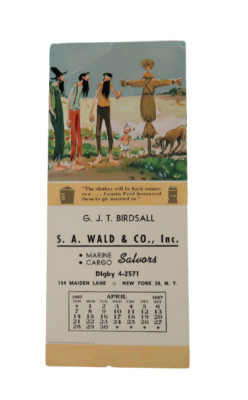 VTG Advertising Calendar Card April 1957 Brown & Bigelow Hillbilly Salvors MCM