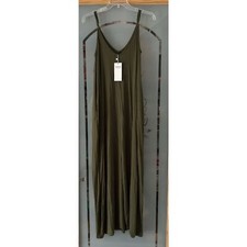 Poetsky Forrest Green V Neck Side Pockets Woman's Size Small Boho Maxi Dress
