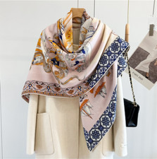 70 Cashmere 30 Silk Wrap Scarf the Silk Road Print Double Face Print Shawl 53"
