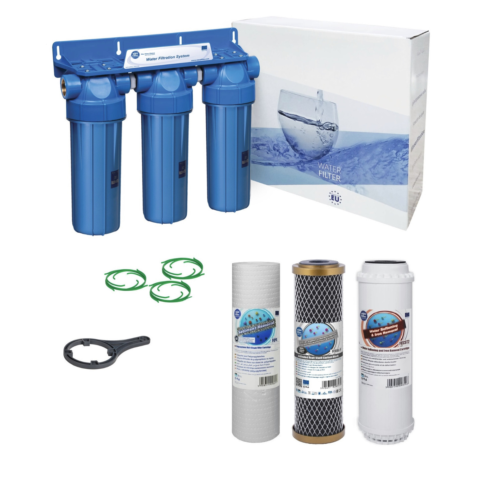 3 Stage Whole House Water Purifier and Softening Filter Kit Salt Free 1/2"" BSP