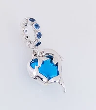 New 100% Authentic PANDORA 925 Blue Murano Glass Dolphins Heart Charm 793924C01