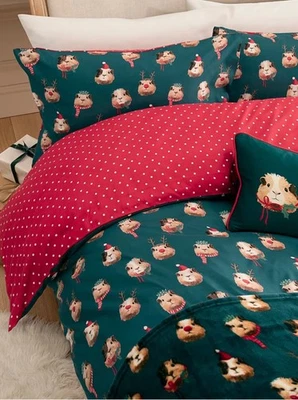 GEORGE HOME George Christmas Green Guinea Pig Reversible Duvet Set Single Double & King New