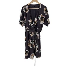 Ann Taylor Dark Purple Wrap Floral Dress Career Business Evening Size M Preppy
