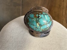 Vtg Native Navajo Sterling Silver 925 Chunky Turquoise Ring Sz 4 Twisted Shank
