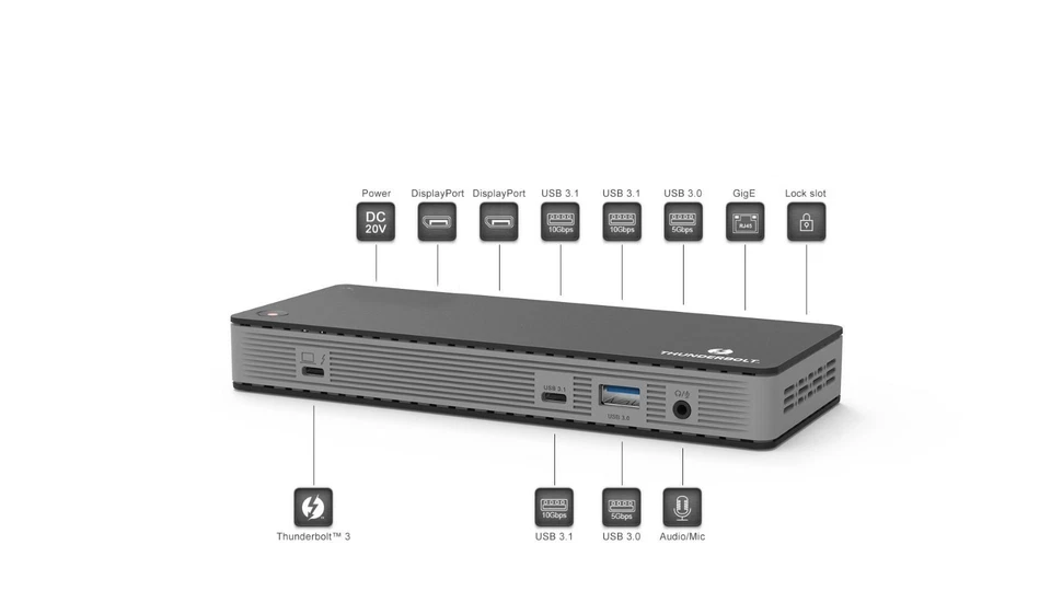 Thunderbolt 3, концентратор док-станции 10-в-1, двойной 4K DisplayPort, USB-C, 130 Вт - Изображение 3 из 4