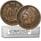 🔥 50 Indian Head Cent Roll VF Very Fine Full Liberty Penny Coin Bulk RESALE Lot