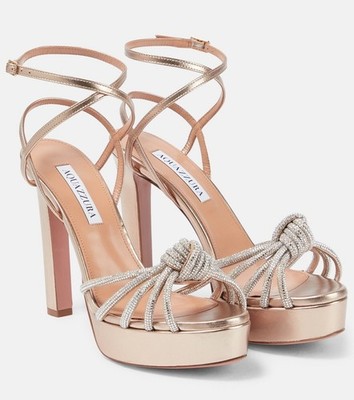 $1595 AQUAZZURA Celeste Metallic Swarovski Stiletto-Heel Sandals - 40.5 / US 10