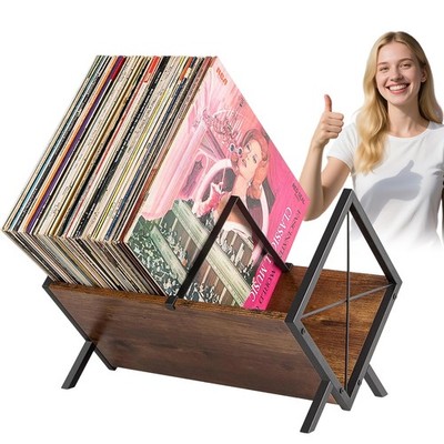 Modernes Schallplattenregal LP Aufbewahrung Holz Metall 80-100 Vinyl Storage