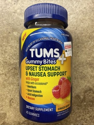 TUMS Gummy Bites Ginger Berry 45 Ct Upset Stomach & Nausea Support
