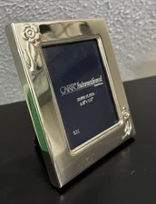 CARR Mini Silver Plate PICTURE FRAME Embossed Flower Corners Velvet 2.5 X 3.5