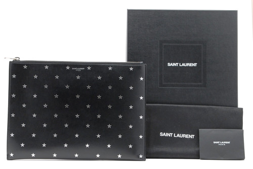 Saint Laurent Clutch Black Leather Star Black