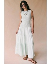 Free People Free-Est Natural Sterling Maxi Dress Smocked Tiered White M 283645