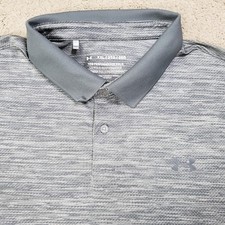 Under Armour Polo Performance Shirt Mens 2XL Gray Stripe Golf Pickleball Casual
