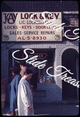 New York City Kay Lock Key Shop Locksmith Signs 35mm Slide 1960s
