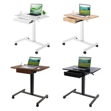 CLATINA Mobile Standing Desk, Height-Adjustable with Drawer and Lockable Wheels