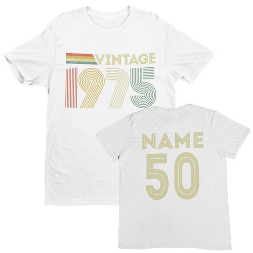 Vintage 1975 Personalised 50th Birthday T-Shirt for 2025, Custom Name Gift Idea - Picture 4 of 16