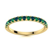 2MM Round London Blue Topaz  Emerald Half Eternity Ring 925 Silver Gold Plated