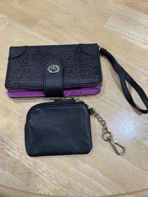 Lot of 2 Women s Wallets Wristlet Black Coin Purse Card Holder