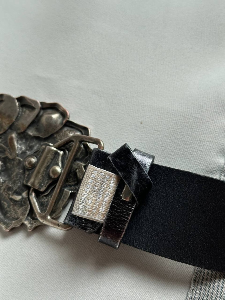 John Galliano 90's chrome faded rose flower buckle belt