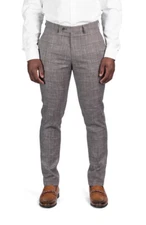 Slim Fit Mens Dress Pants Tweed Light Brown Slacks Flat Front No Pleats AZAR MAN