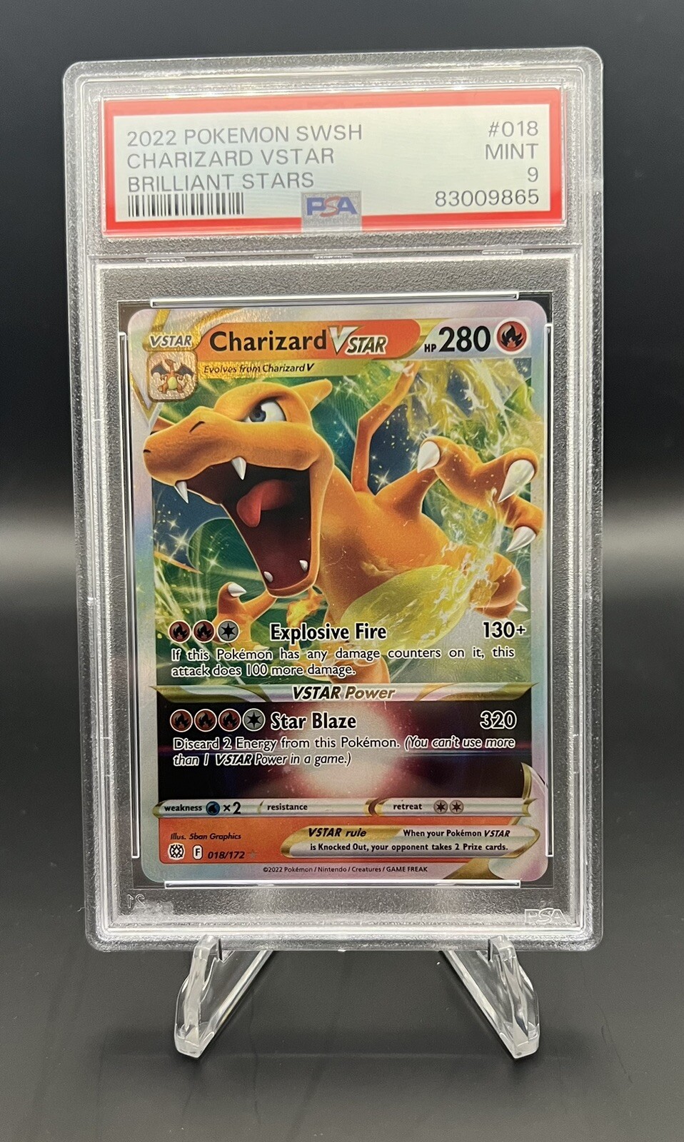 Charizard VSTAR 018/172 Ultra Rare Brilliant Stars Pokemon Card 2022 (PSA 9)
