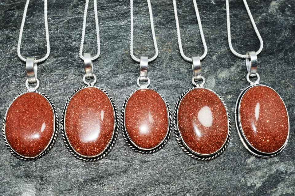 Lote de 5 piezas colgantes con cadena con piedras preciosas de piedra solar chapadas en plata 925 al por mayor Foto 4 de 4