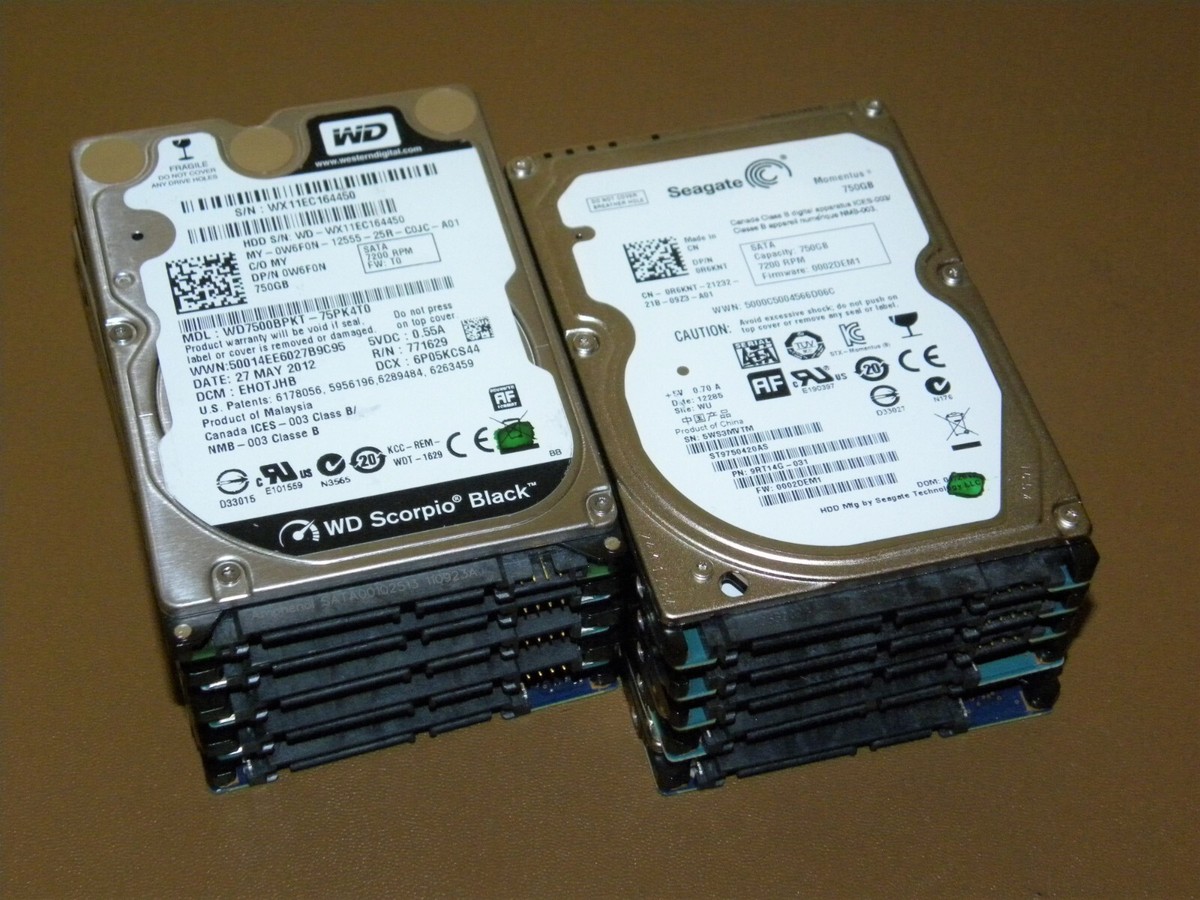 LOT (10) 750GB Mixed Brand / Model / Speed SATA 2.5