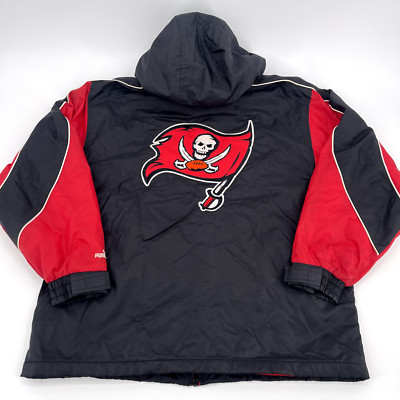 Vintage Puma Tampa Bay Buccaneers Jacket Mens Large Hooded NFL Black Red