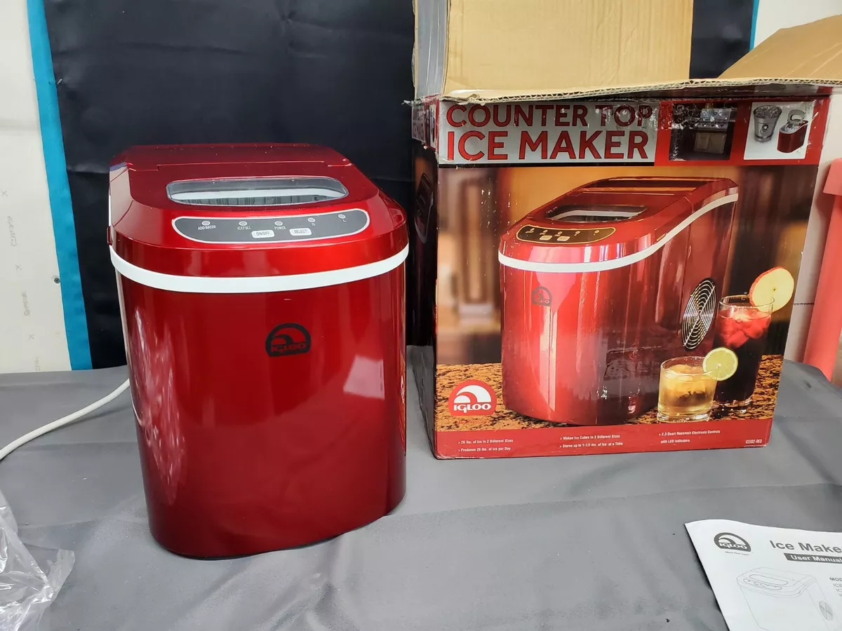 NEW Igloo Red ICE102 Portable Countertop Electronic Ice Maker +Scooper, Tray