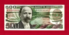 RARE ORIGINAL 500 Pesos 1984 Mexico UNC Note (Pick-79b.17) Narrrow Serial Number
